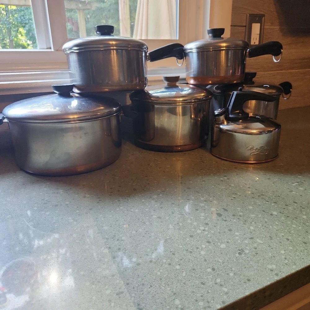 VTG Revere Ware Copper Bottom Pots Set, 11 Piece